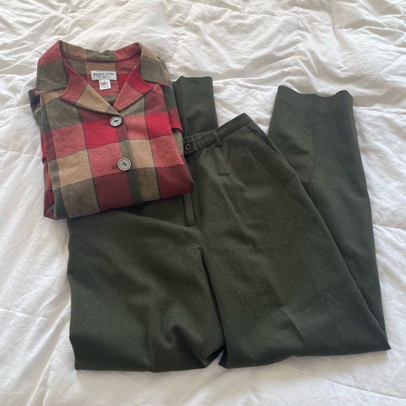 Vintage Pendleton 100% Virgin Wool Plaid Jacket Red Green Tan Button Front Coat - Picture 2 of 11